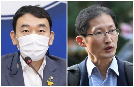 김용민(왼쪽) 더불어민주당 의원과 박준영 변호사. <연합뉴스>